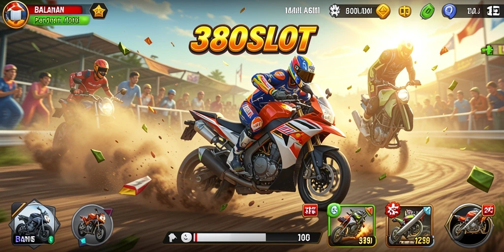 Screenshot utama 380SLOT menampilkan balapan motor yang mendebarkan.