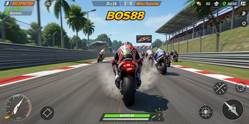 Tampilan gameplay seru dalam balap motor cepat.