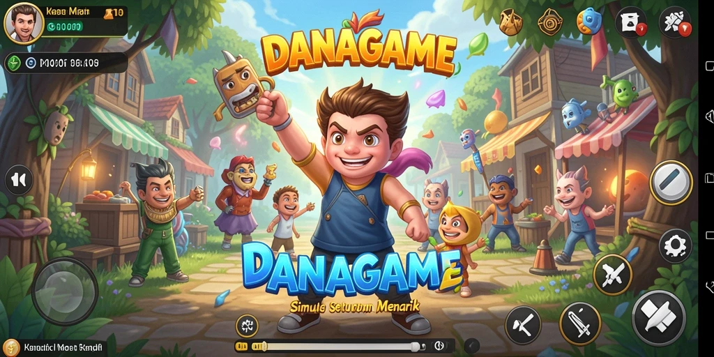 Screenshot utama DANAGAME menampilkan gameplay simulasi yang seru dan interaktif.