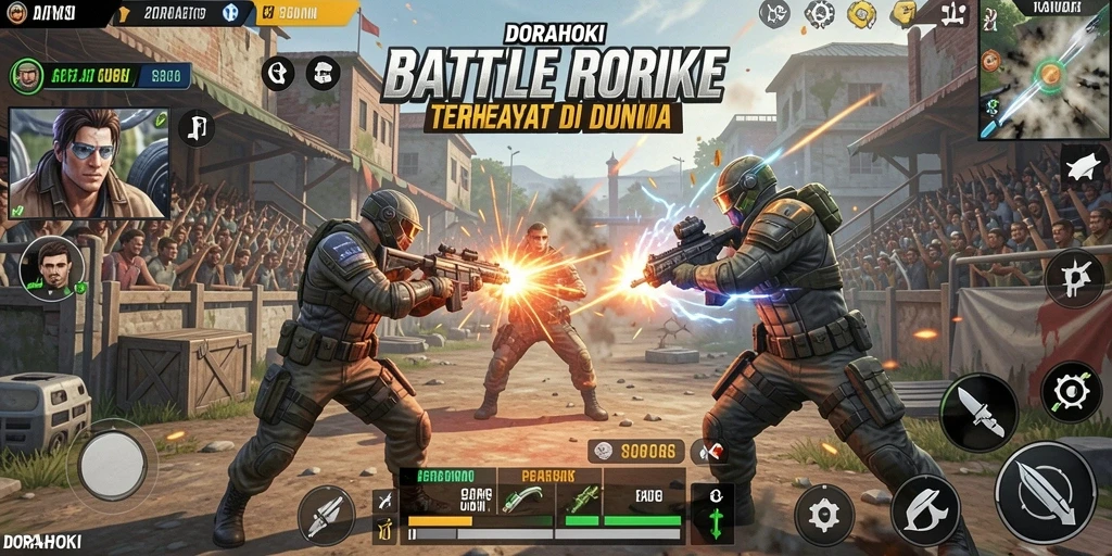 Gameplay seru di DORAHOKI dengan pertarungan intens dan strategi menarik.