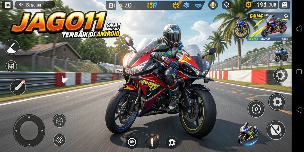 Tampilan gameplay JAGO11 yang mendebarkan dalam balapan motor.