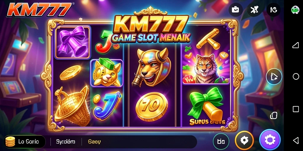 Tampilan menarik dari gameplay KM777 dengan simbol slot yang berwarna-warni.