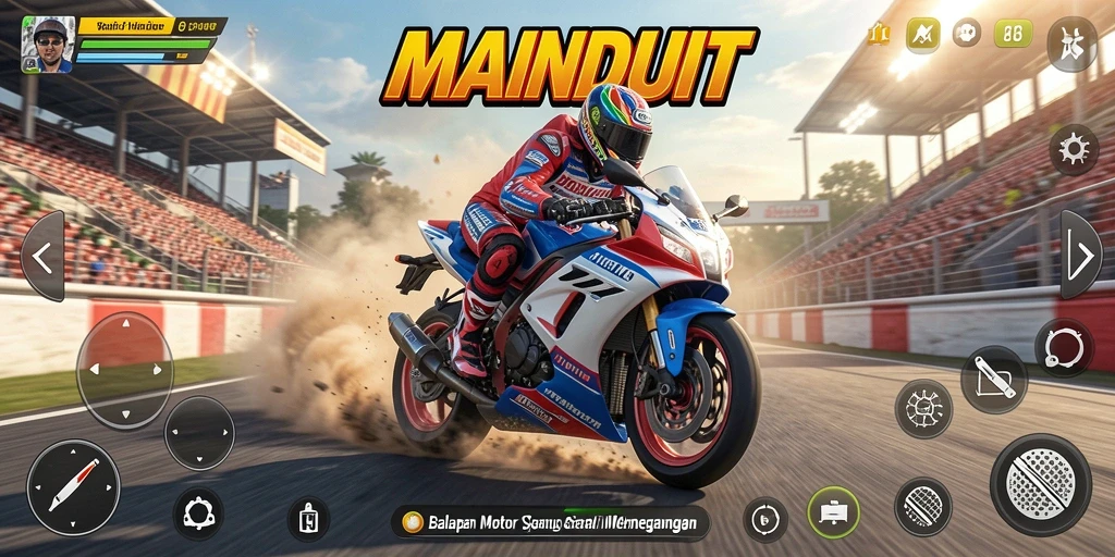 Tampilan gameplay balapan motor yang seru dan menegangkan di MAINDUIT.