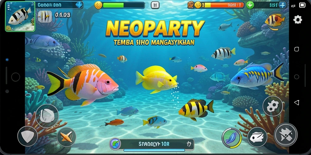 Tampilan gameplay seru dalam NEOPARTY dengan aksi tembak ikan.