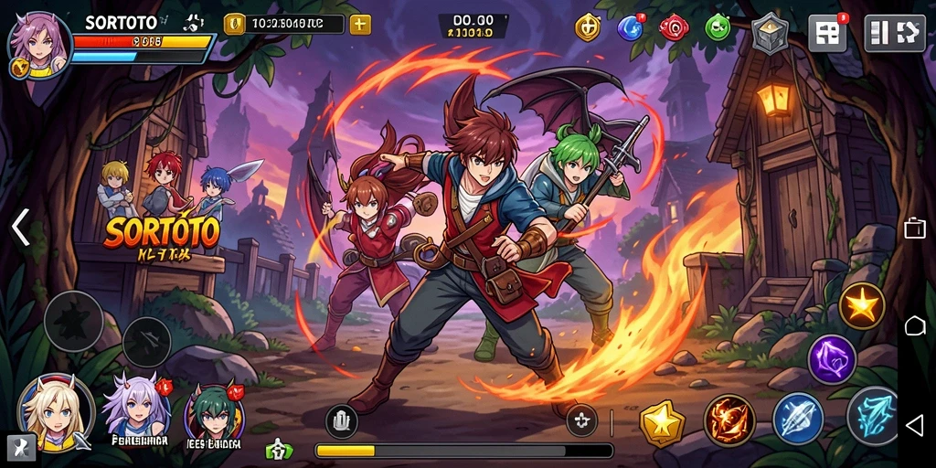 Gameplay SORTOTO memperlihatkan karakter anime dalam aksi yang seru.